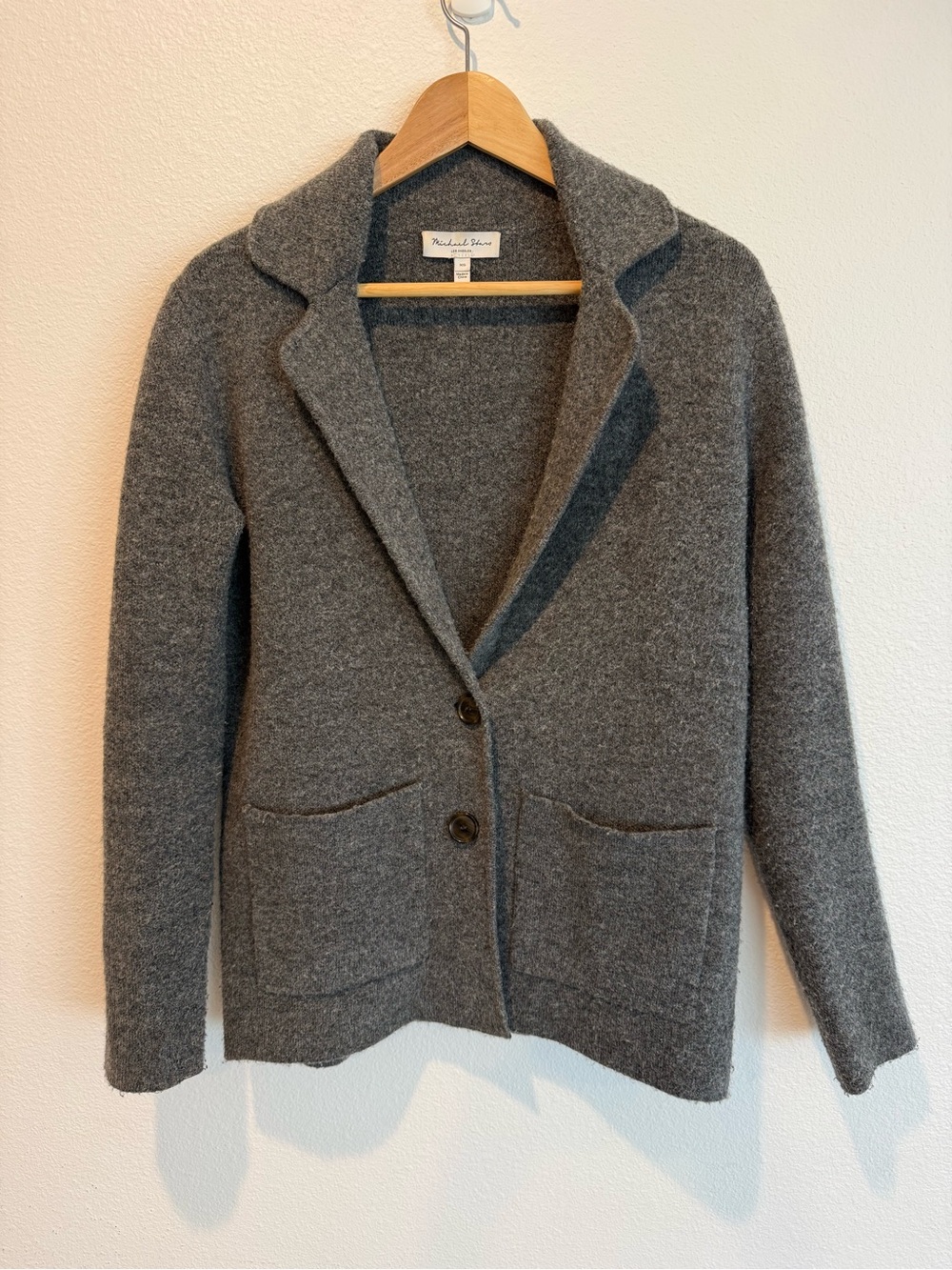 Gray Women's Button-Front Wool Cardigan Sweater